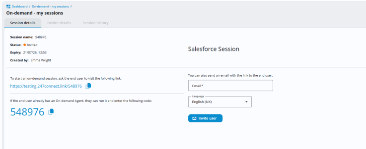 247connect on-demand session created from Salesforce.